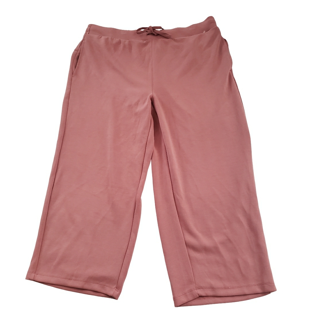 ⭐ Pink Plus Size Wide-Leg Lounge Crop Pants Sandwash Members Mark XXL